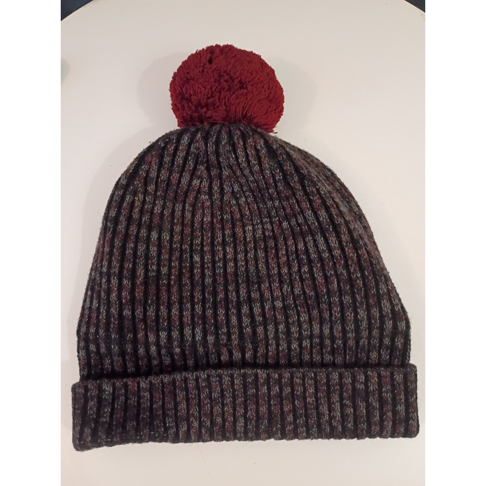 Lululemon Pom Beanie Hat Merino Wool Cashmere Blend Fleece Lined Burgundy Grey